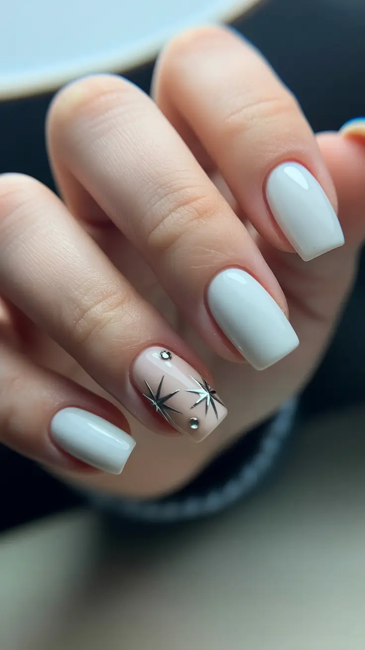 white christmas nails 2025 starlit snow accent