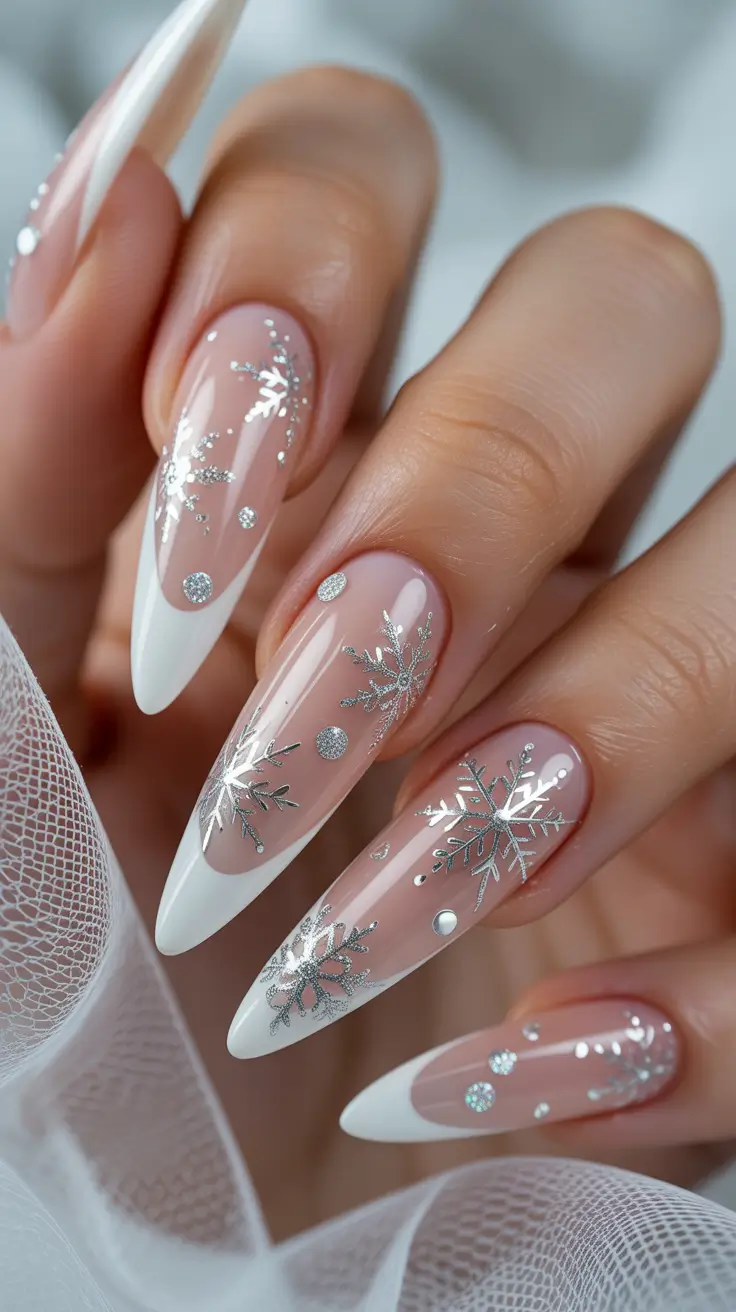 white christmas nails 2025 snowflake chic french