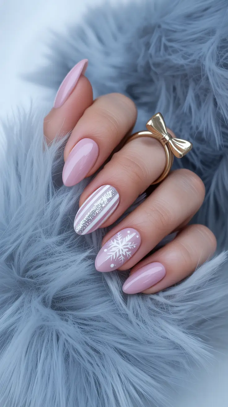 white christmas nails 2025 candy cane pink frost