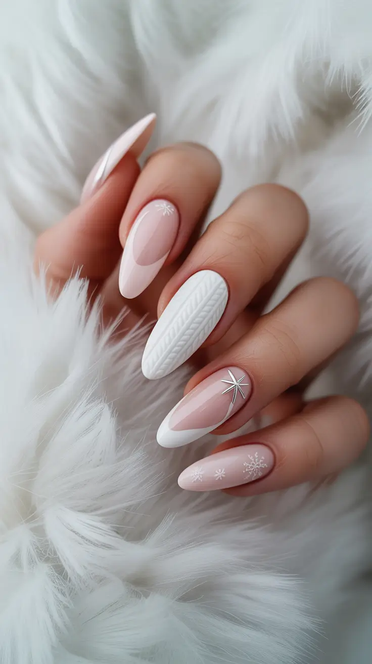 white christmas nails 2025 knit sweater fantasy