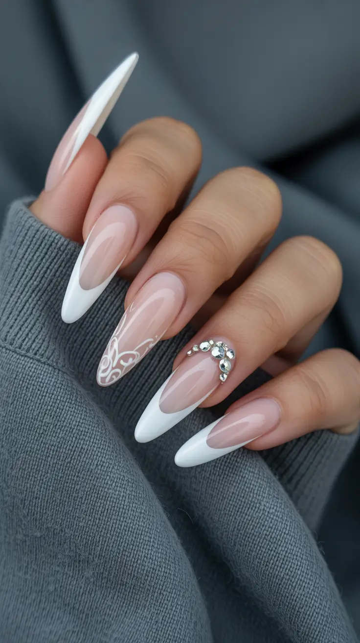 white christmas nails 2025 crystal white luxe