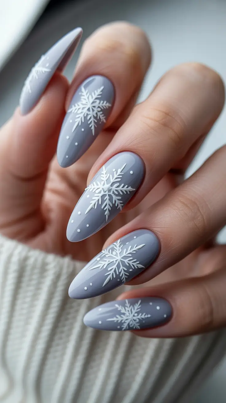 white christmas nails 2025 frosty grey spark
