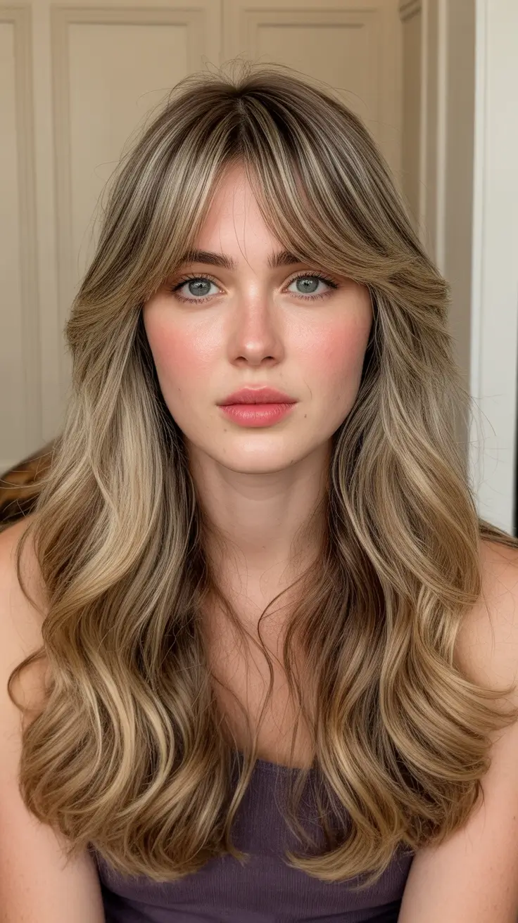 winter haircut and color Dimensional Blonde With Curtain Bangs