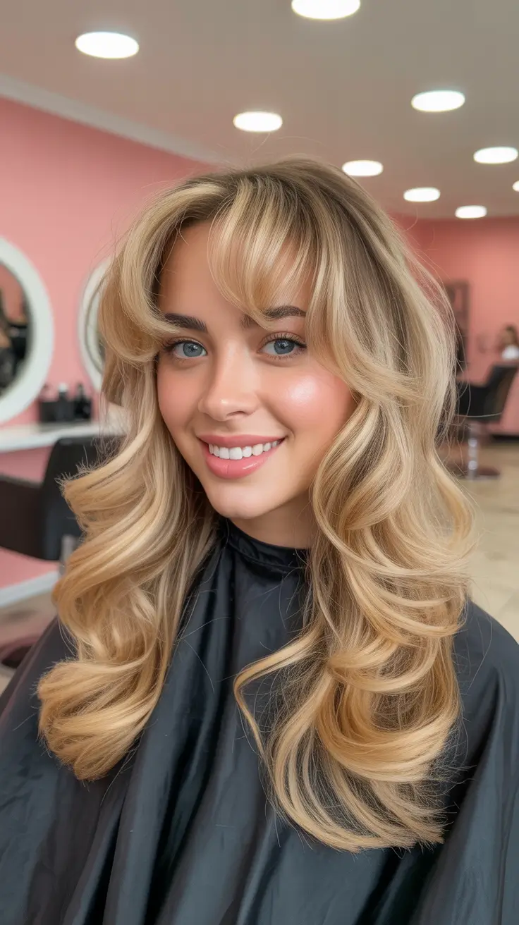 medium length haircut winter color Romantic Layers With Curtain Bangs