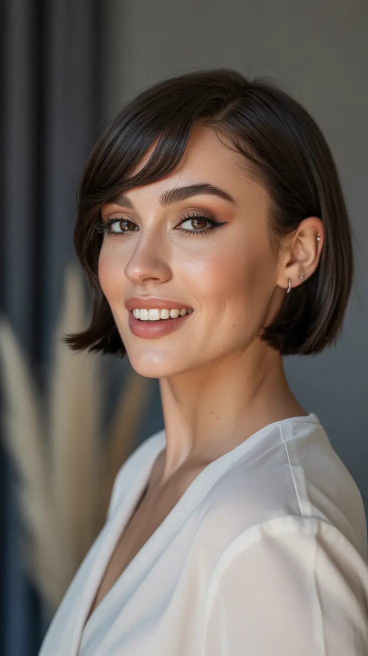 winter 2026 haircut round face French Bob with Side Bang
