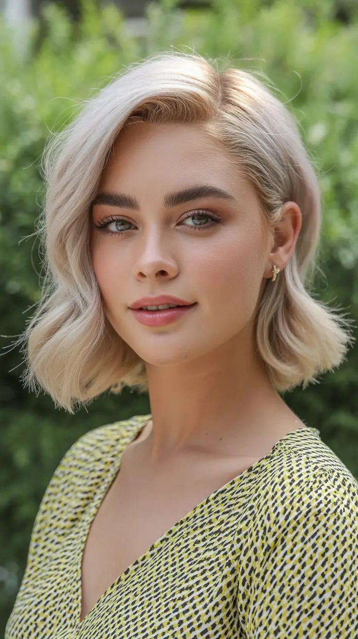 round face haircuts winter Soft Blonde Wavy Bob