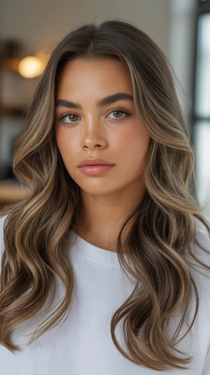 winter haircuts long round faces Long Flowing Waves with Soft Layers