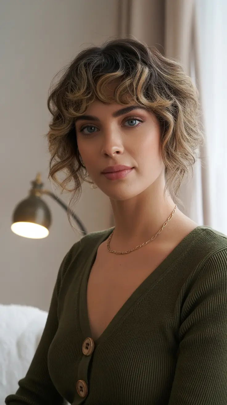 winter haircut for round face Curly Shag with Volume