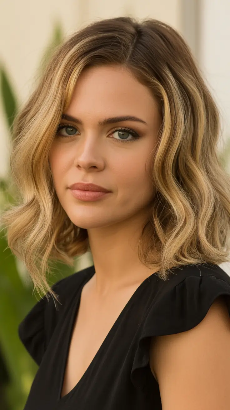 round face haircuts winter Beachy Blonde Lob