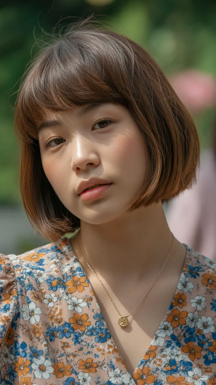 winter 2026 haircut round face Classic Bob with Full Fringe