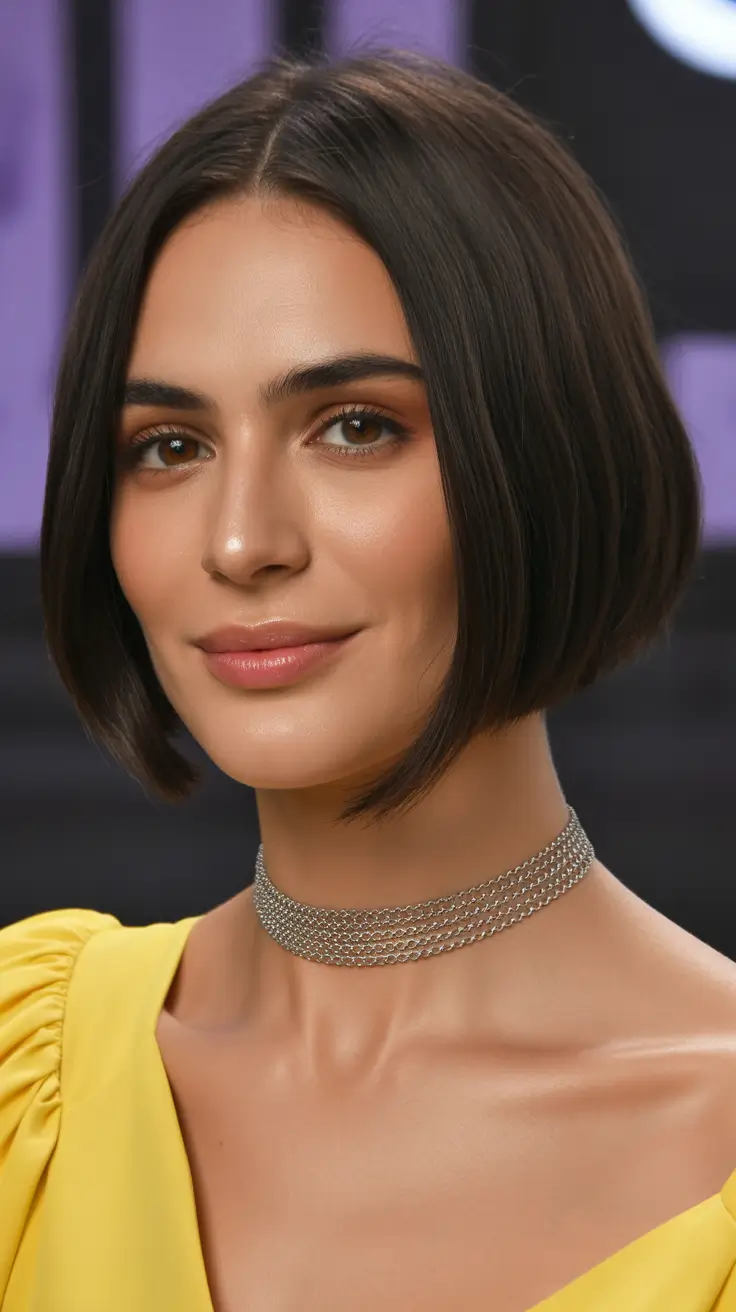 winter haircut for round face Sharp Center-Parted Bob