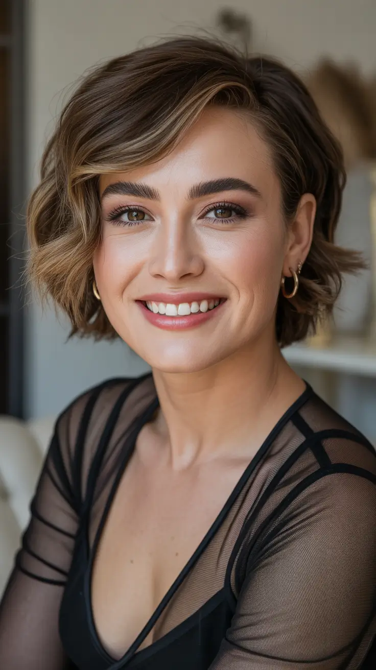 round face haircuts winter Soft Wavy Bob with Side Sweep
