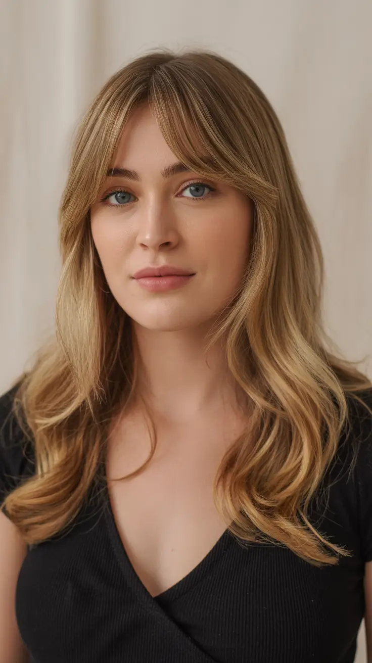 winter haircuts long round faces Long Layers with Curtain Bangs