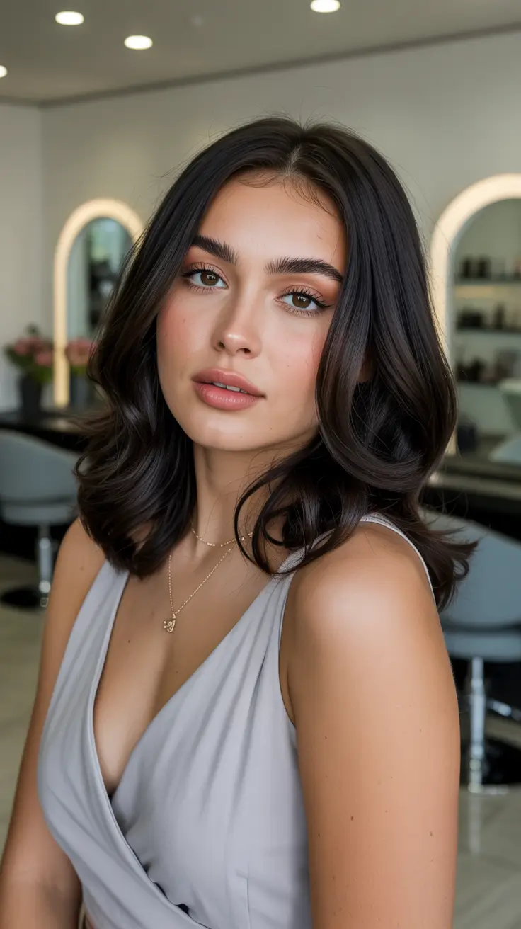 round face haircuts winter Glossy Shoulder-Length Waves