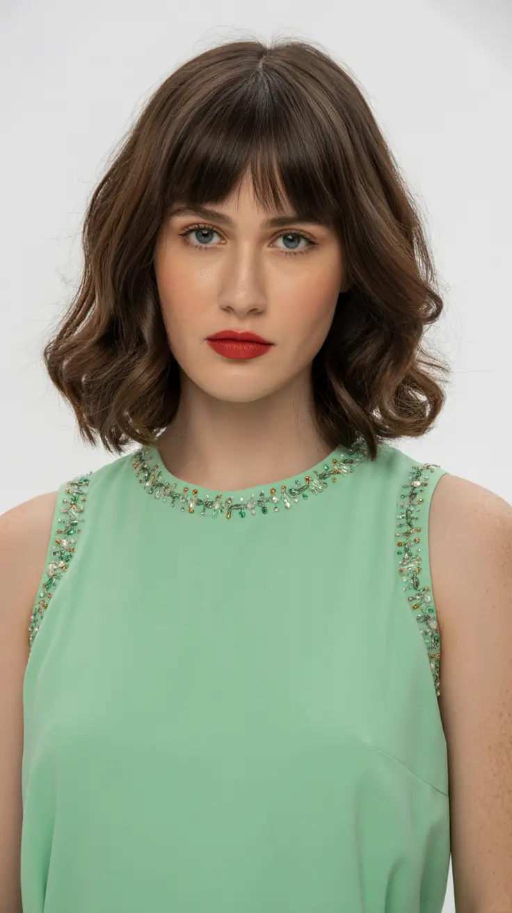 winter medium haircuts 2026 - 2025 Soft Wavy Bob with French Bangs