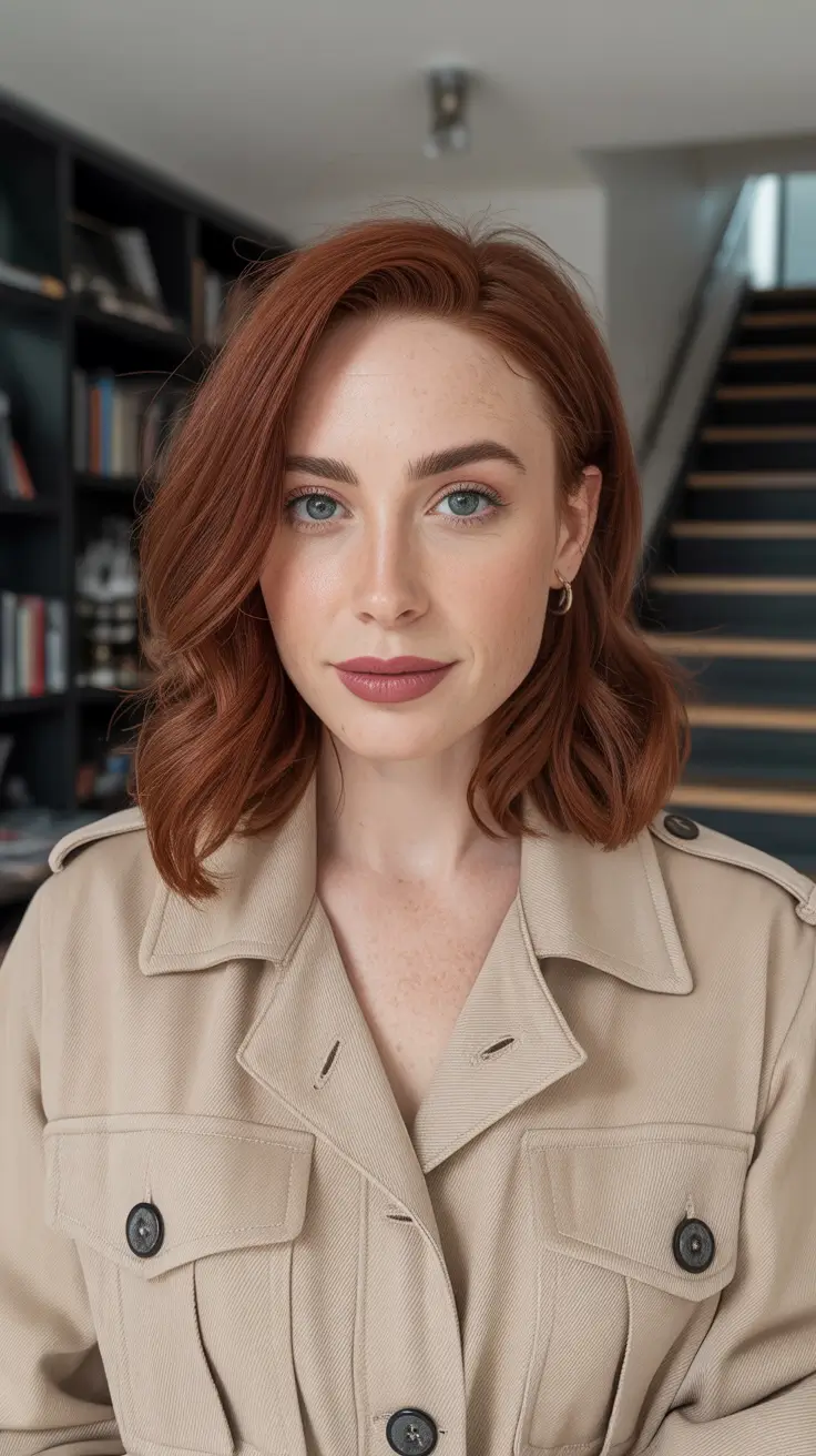 winter medium haircuts 2026 - 2025 Copper Waves with a Modern Side Part