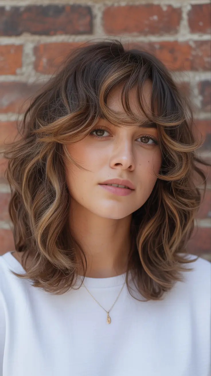winter medium haircuts 2026 - 2025 Layered Shag with Honey Highlights