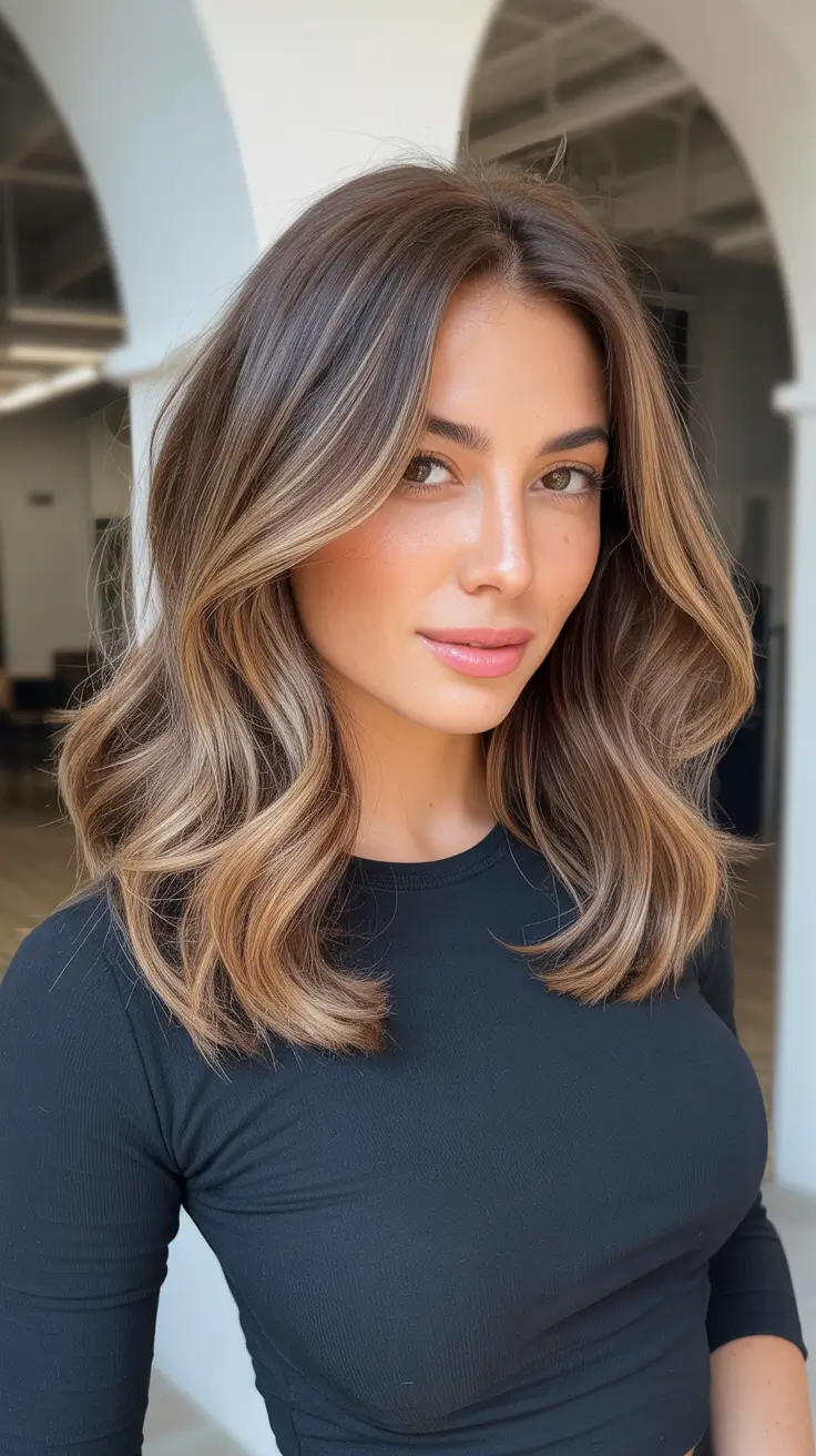 winter medium haircuts 2026 - 2025 Warm Brunette Layers with Honey Dimension