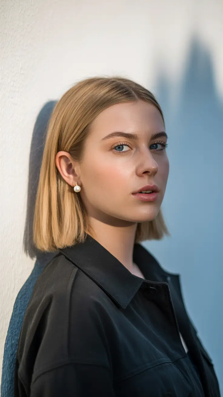 winter medium haircuts 2026 - 2025 Minimalist Vanilla Blonde Bob
