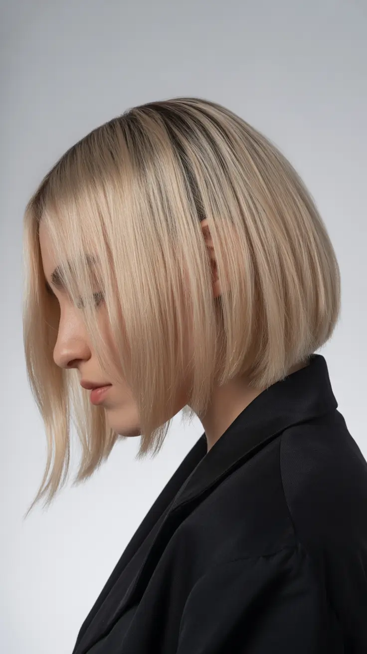 winter medium haircuts 2026 - 2025 Platinum Bob with Root Shadow Drama