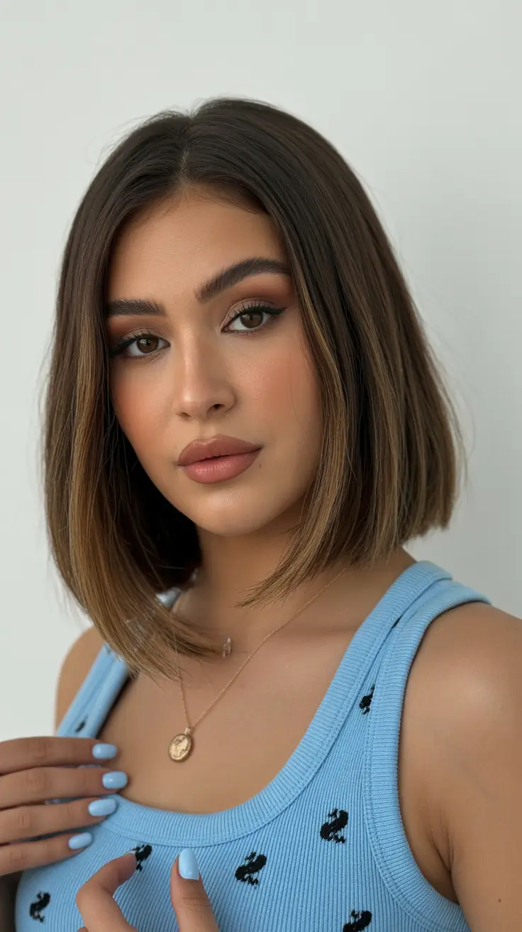 winter medium haircuts 2026 - 2025 Modern Brunette Bob with Soft Contrast
