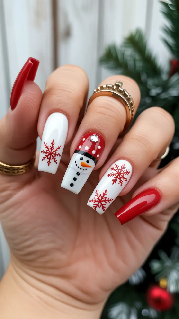 winter nails ideas red Frosty Snowman Fun