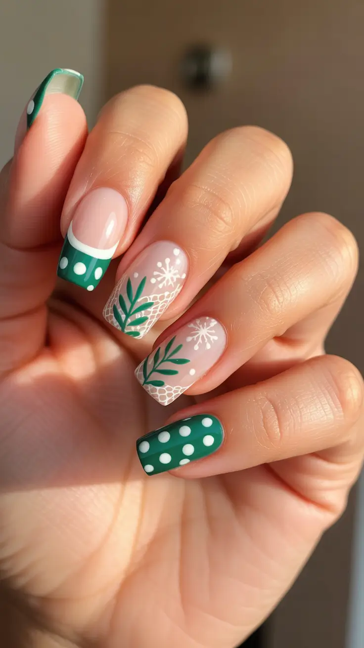 winter nails ideas green french Evergreen French Charm