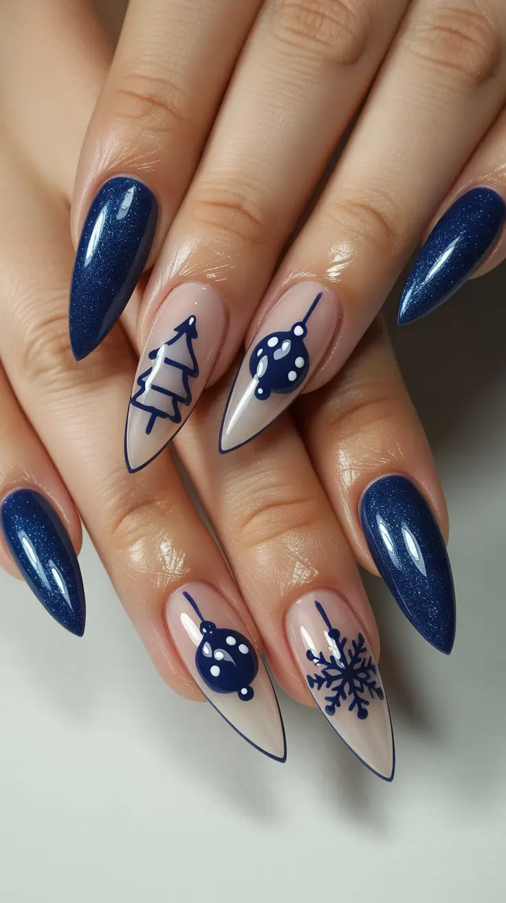 winter nails ideas blue and white Midnight Ornament Magic
