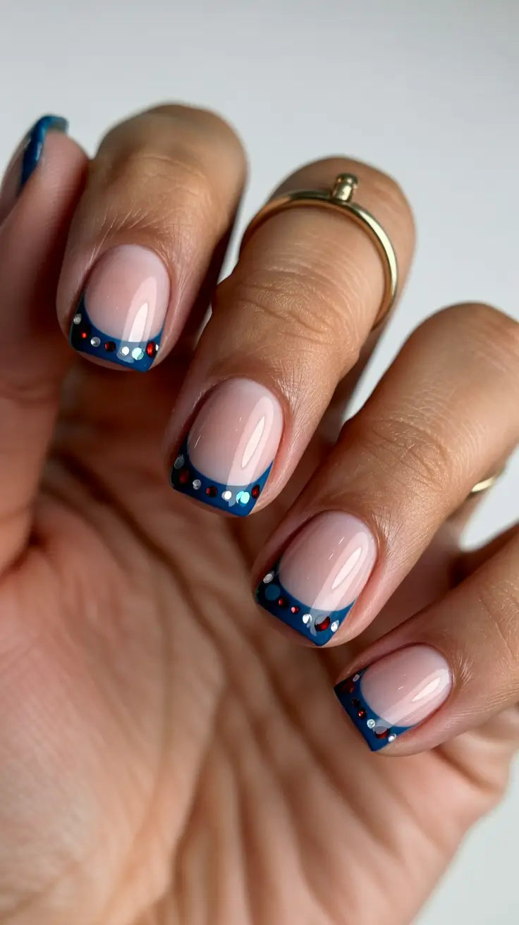Winter 2025-2026 short nails color and design Midnight Blue Sparkle Tips