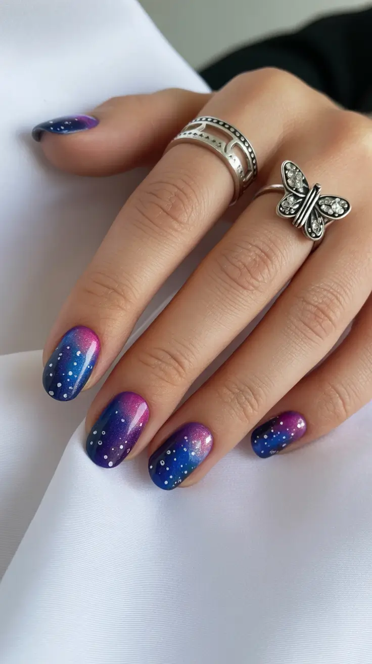 Winter 2025-2026 short nails color and design Galaxy Glow Gradient