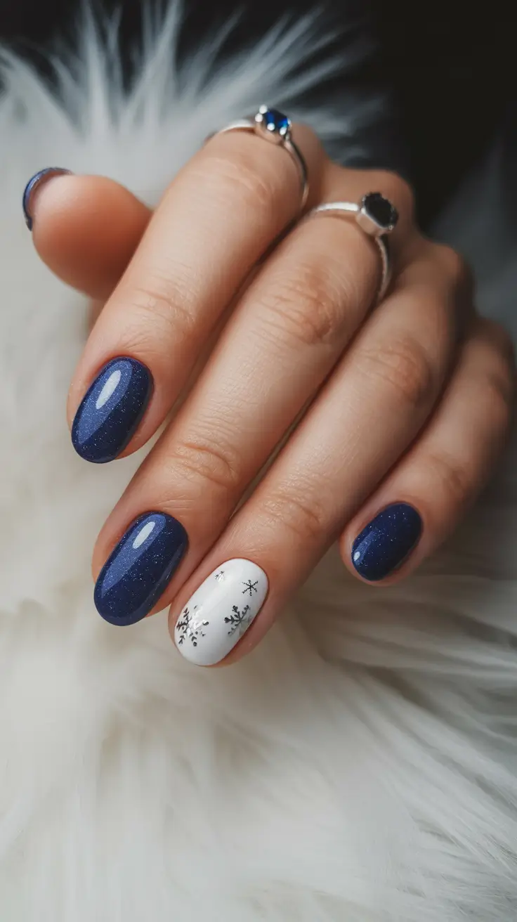 Winter 2025-2026 short nails color and design Midnight Frost Accent
