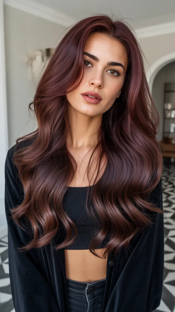 Velvet Plum Waves trending hair color for winter 2026