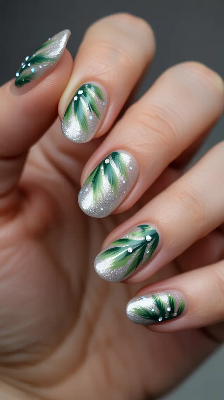 winter almond nails ideas 2025 Silver Frost and Pine Whisper