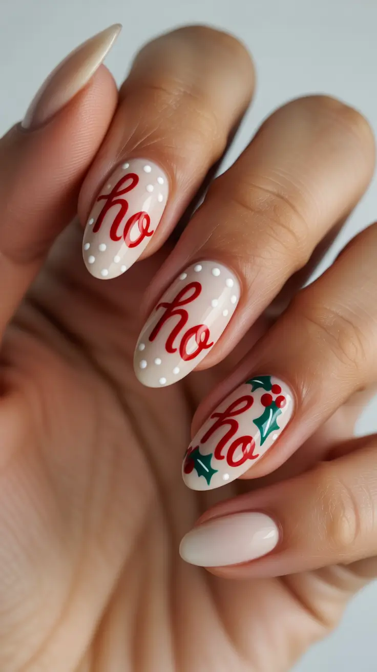 winter almond nails ideas 2025 Festive Ho Ho Ho