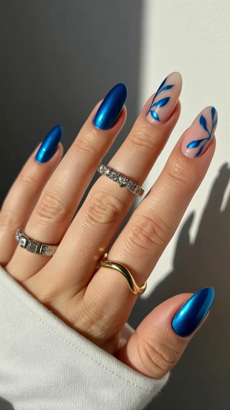 winter almond nails ideas 2025 Electric Blue Shine