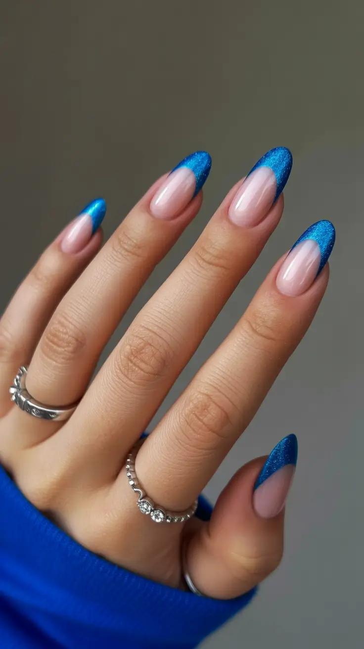 winter almond nails ideas 2025 Frosty Blue French