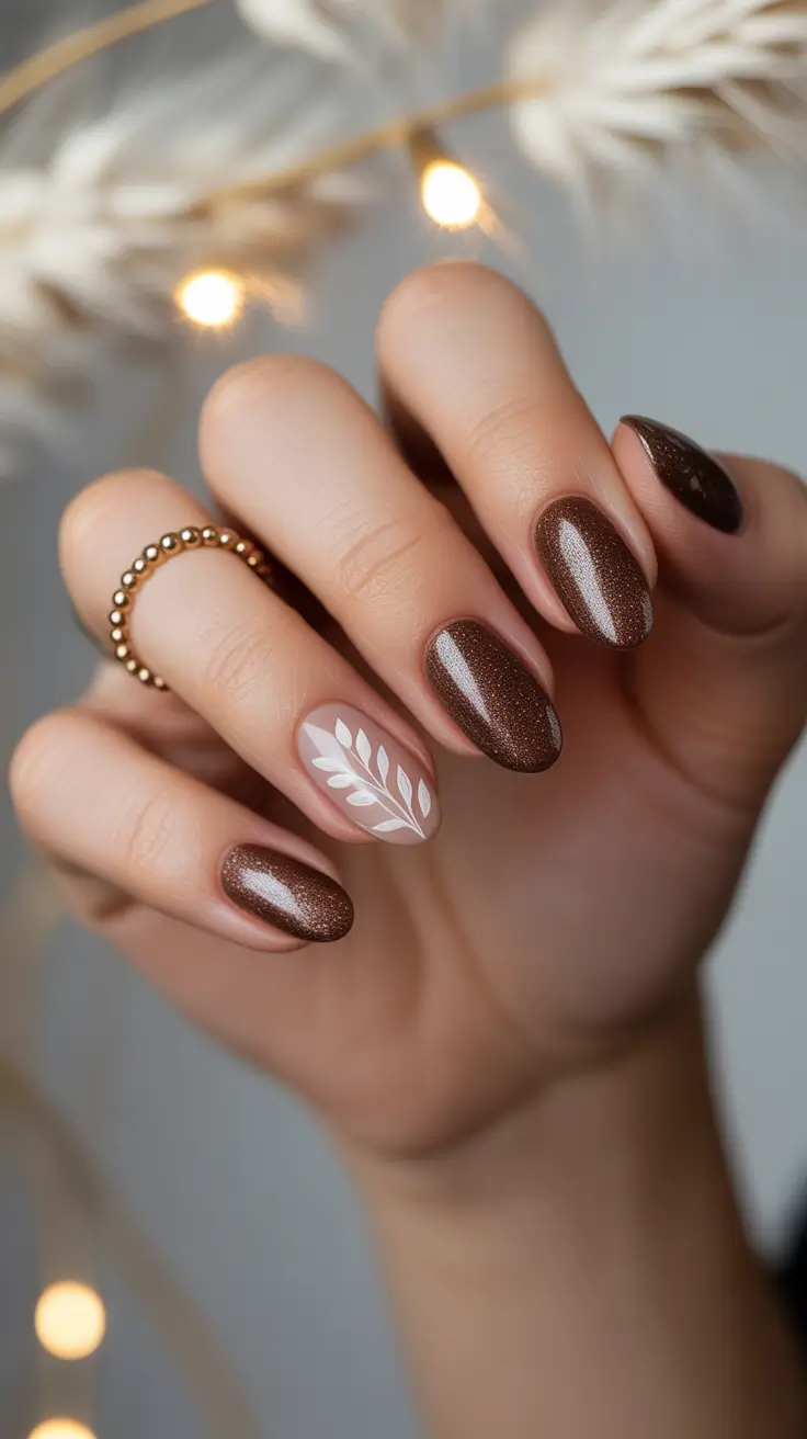 winter gel nails ideas 2025–2026 Cozy Cocoa Spark