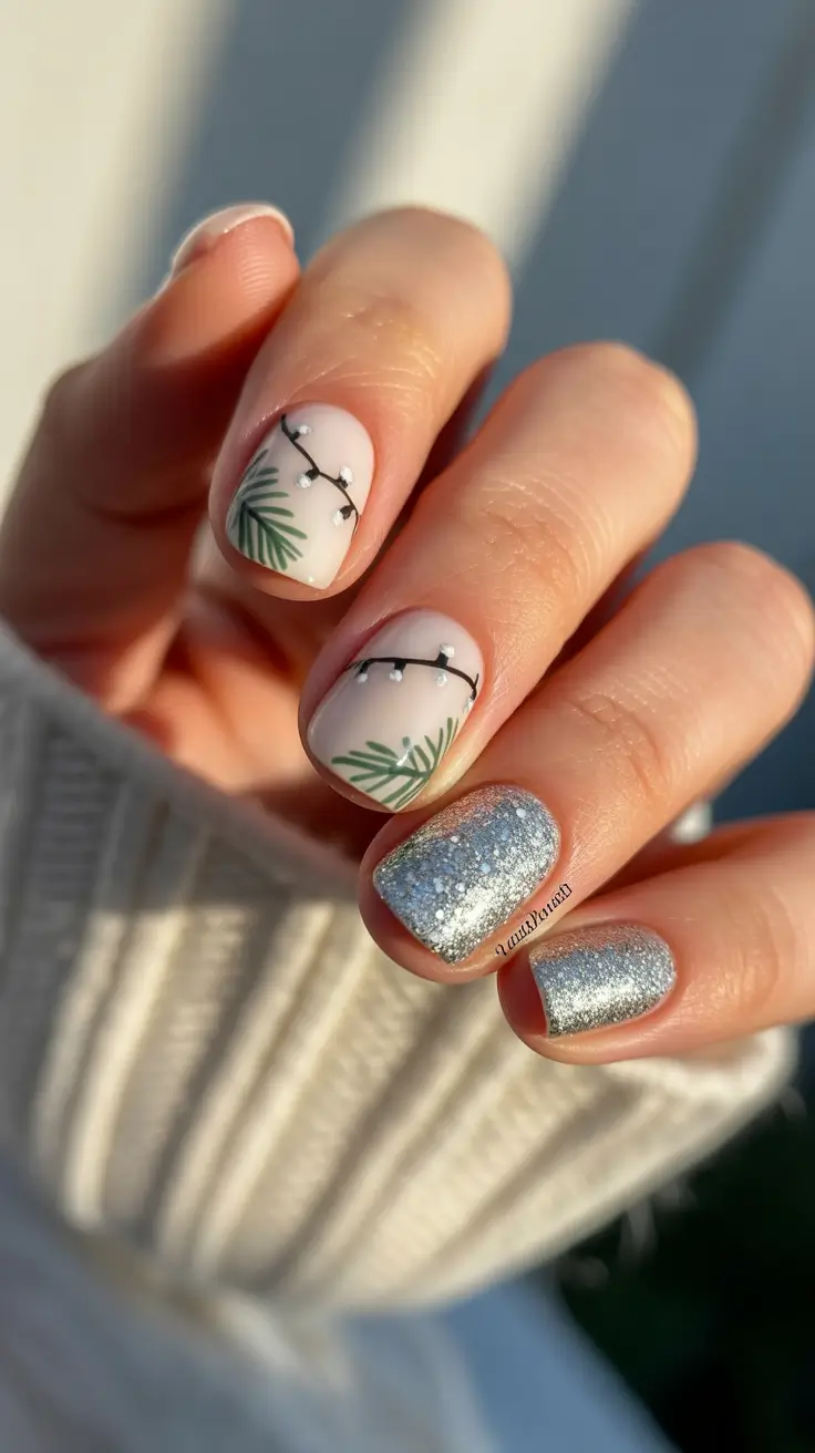 winter gel nails ideas 2025–2026 Holiday Lights Glow