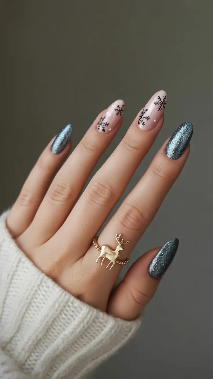 winter gel nails ideas 2025–2026 Nordic Ice Charm