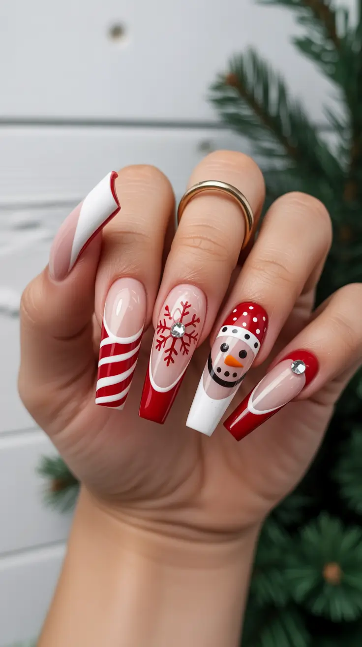 winter gel nails ideas 2025–2026 Candy Cane Dreams