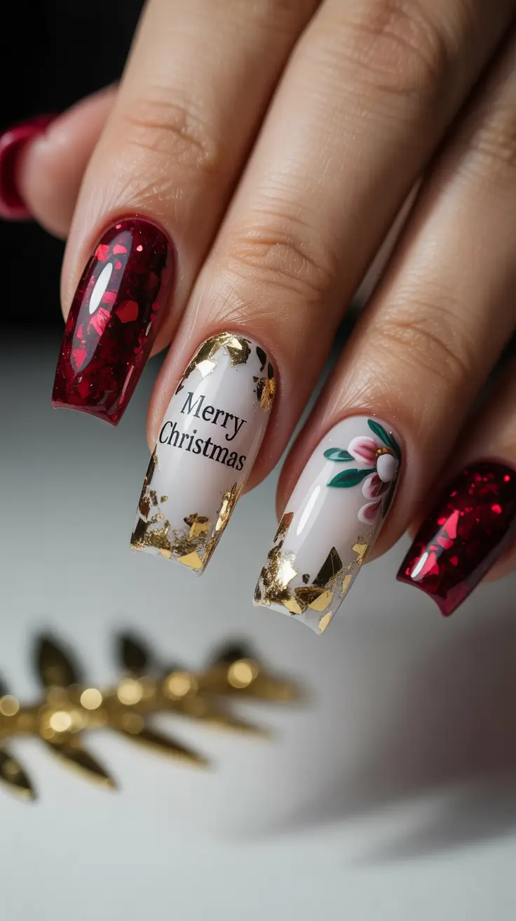 winter gel nails ideas 2025–2026 Gilded Christmas Charm