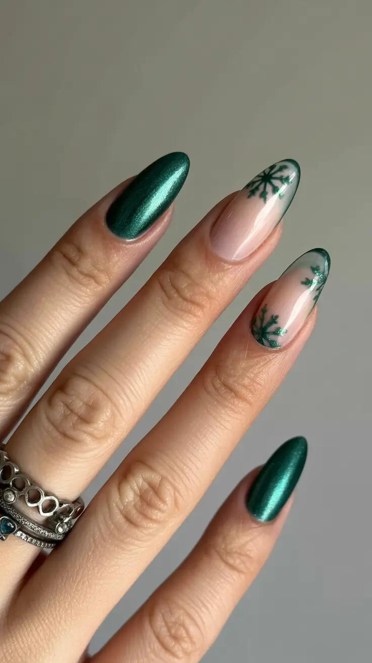 winter gel nails ideas 2025–2026 Emerald Frost