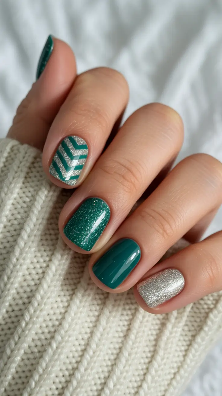 winter gel nails ideas 2025–2026 Evergreen Elegance
