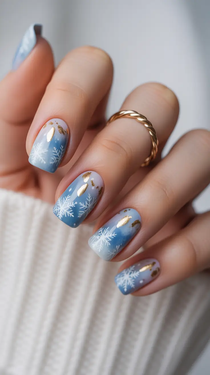 winter gel nails ideas 2025–2026 Snowflake Serenade