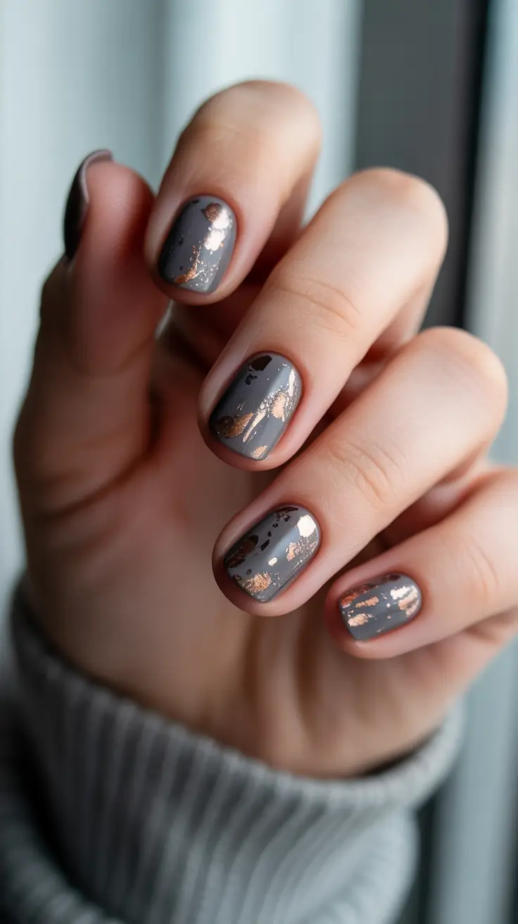 winter gel nails ideas 2025–2026 Metallic Storm