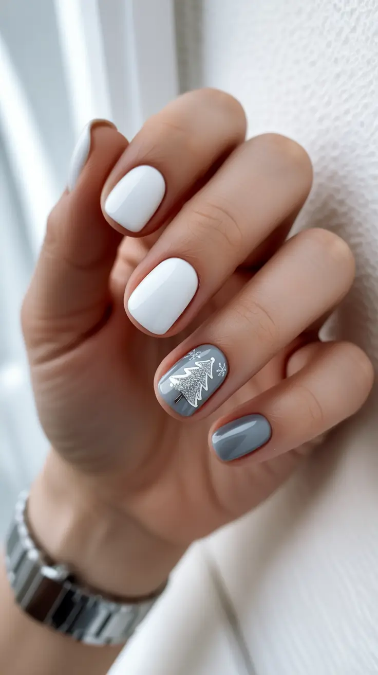 winter gel nails ideas 2025–2026 Frosted Evergreen
