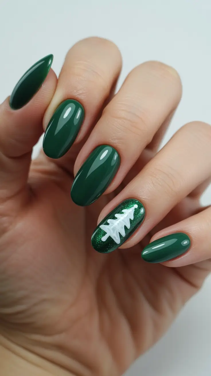 winter gel nails ideas 2025–2026 Emerald Tree Charm