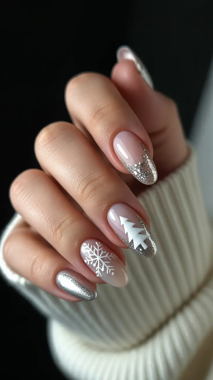 winter gel nails ideas 2025–2026 Silver Forest Magic