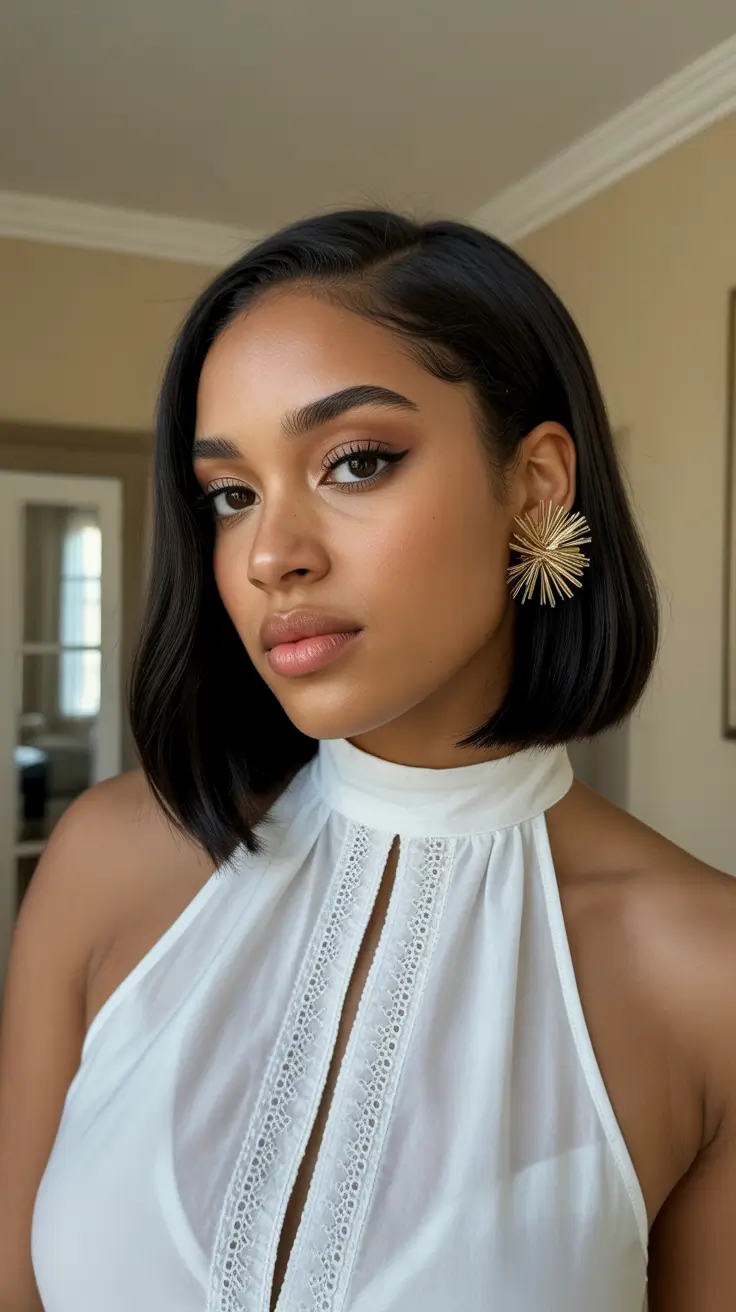 winter hair colors for black women Jet-Black Precision Bob