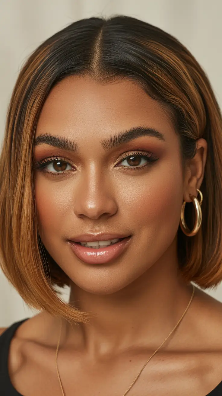 winter hair colors for black women Golden Caramel Bob